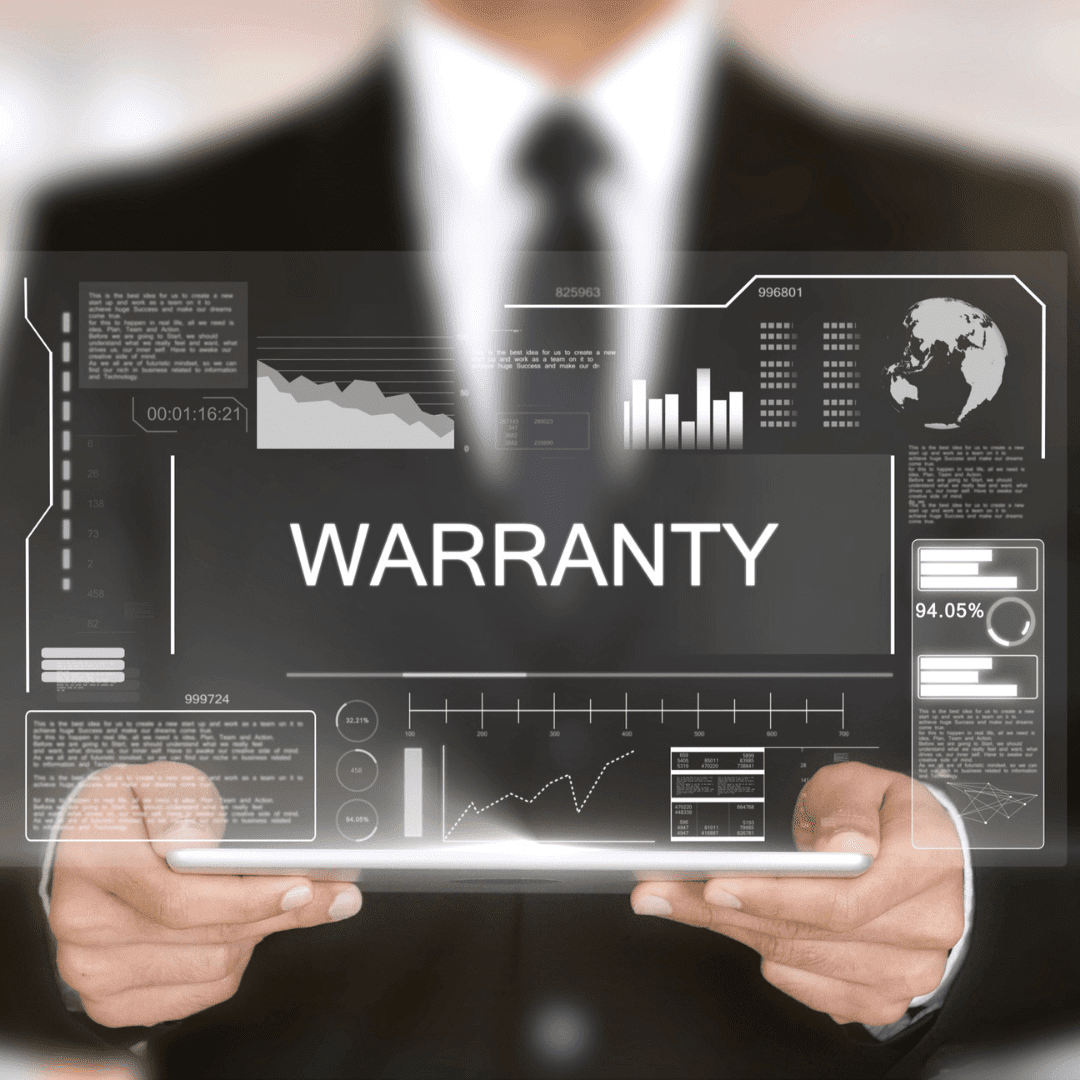 just a picture of a guy holding a warranty sign