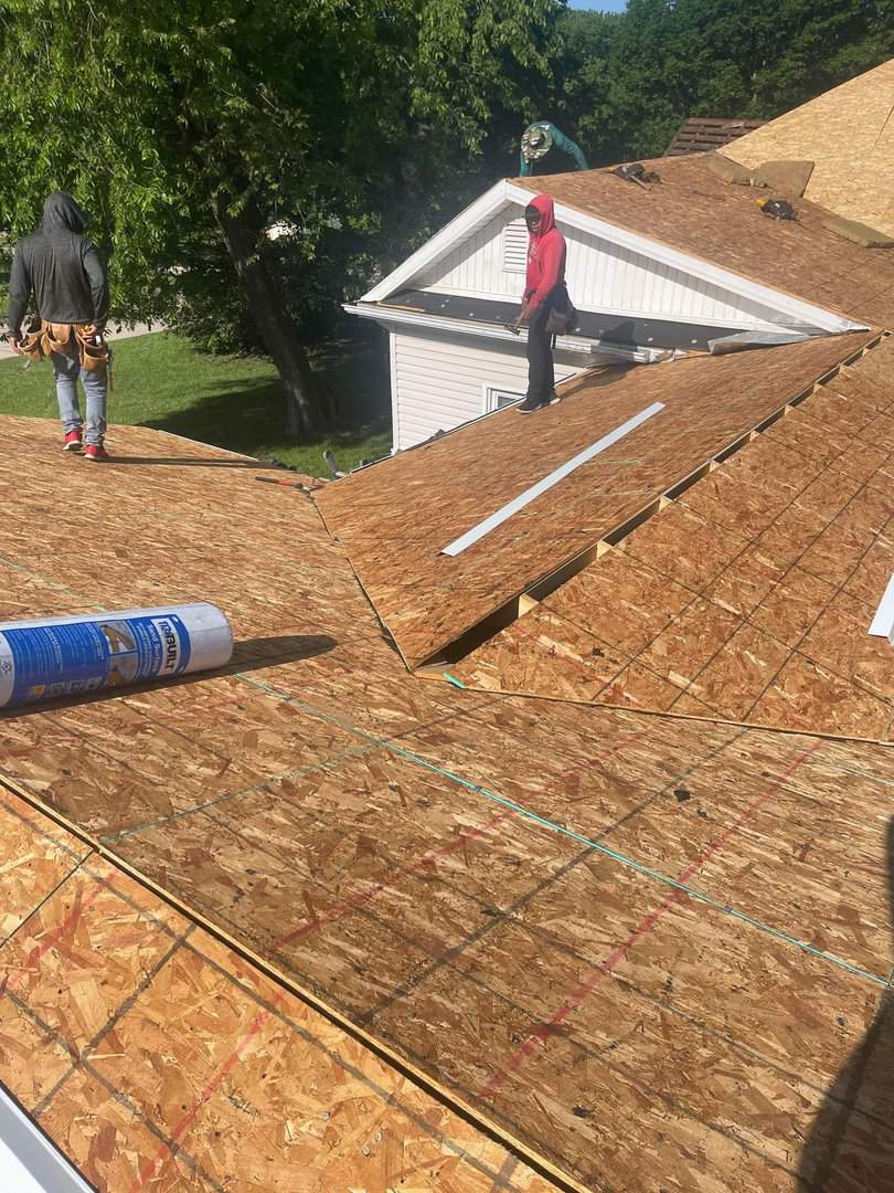 Visible roof decking during a roof replacement in Omaha
