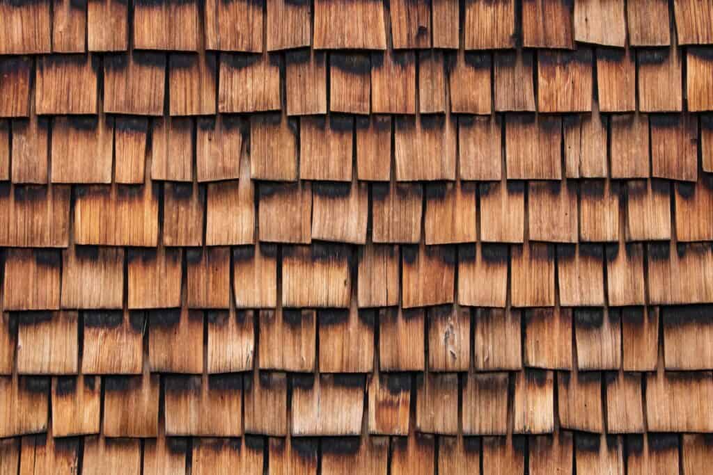 Closeup image of a cedar shake roof
