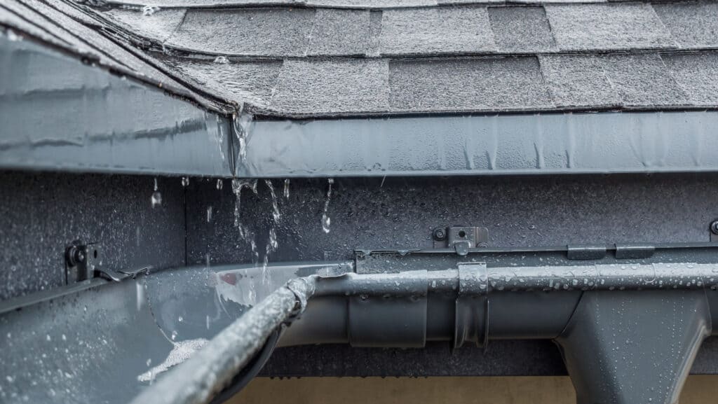 The gutter system on an Omaha home redirecting rain.